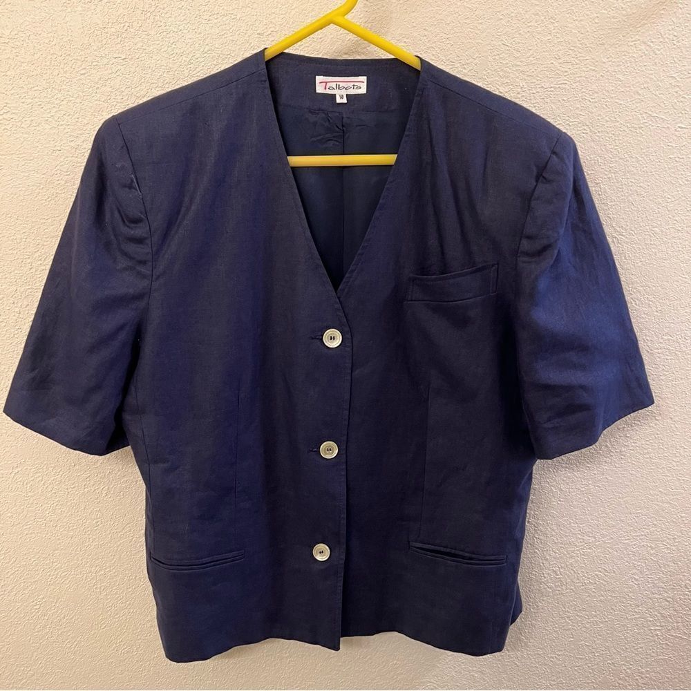 Talbots Short Sleeve Vintage Blue Linen Blazer Size 10